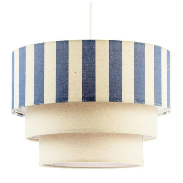 Modern Three Tier Pendant Light Shade with Dusty Amparo Blue Stripes Image 1
