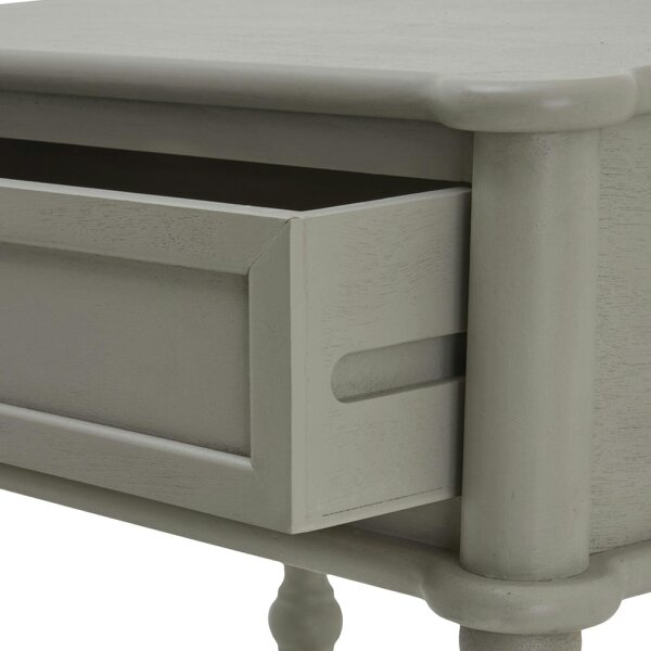 Wyld Haus Thuy Grey Wood One Drawer Side Table Bottom Shelf