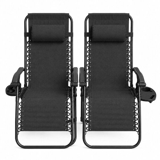 Neo Black Zero Gravity Recliner Garden Sun Loungers x2