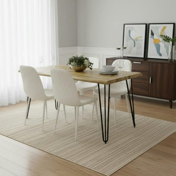 Kosy Koala Modern Dining Table Set With 4 White Gem Pattern Chairs Dining Room Furniture