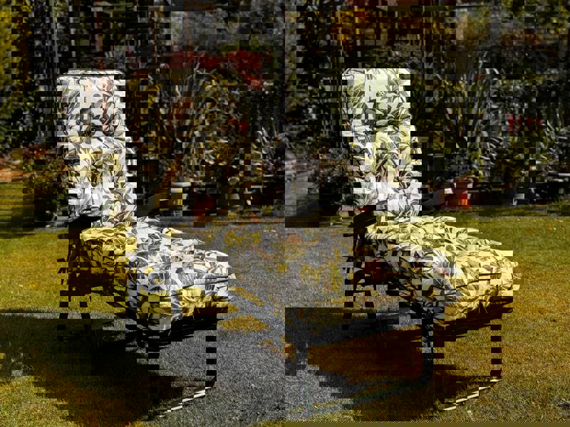 Deluxe Garden Sunbed | Multi-Pattern Reclining Sun Lounger 99cm x 58cm x 115cm Tropical Green (Green Frame) The Garden Furniture Shop