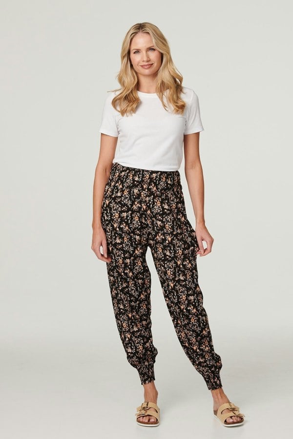 Black | Printed Relaxed Tapered Harem Pants