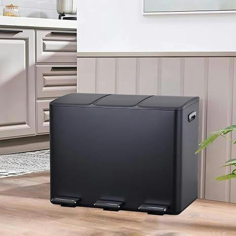 HYGRAD BUILT TO SURVIVE HYGRAD 3 Compartment Recycling Bin 45L Dual Compartments Kitchen Pedal Dust Bin Waste Bin Separation System 3x15L