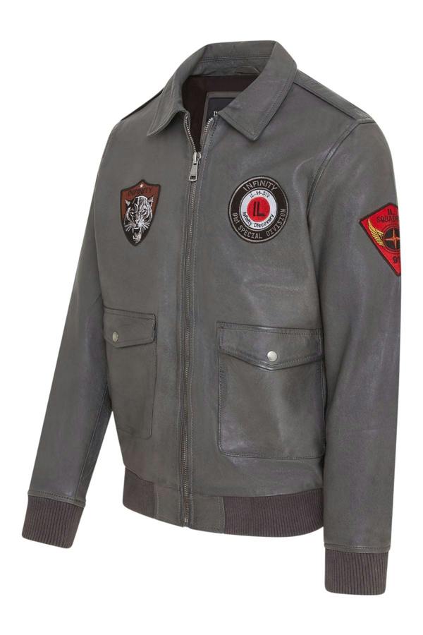 Infinity Leather Men’s Leather Bomber G-1 Aviator Collar Jacket  - Maverick