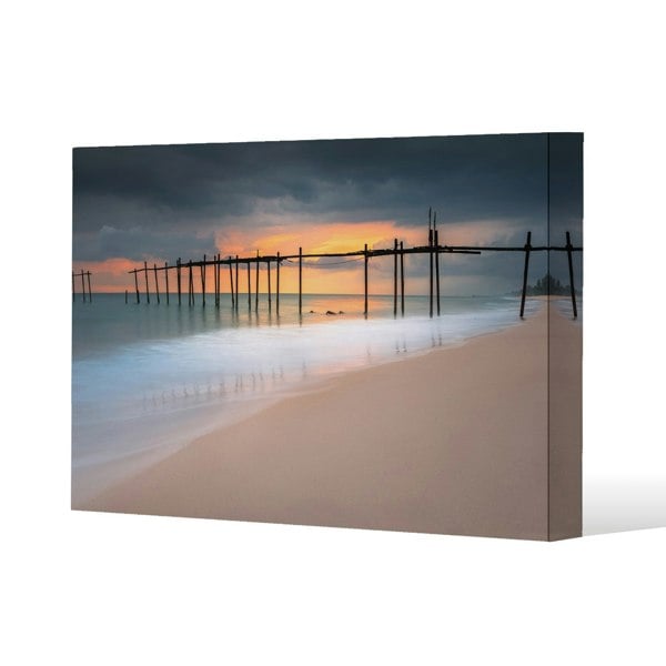 Benjamin Tate Design Wood bridge sunset at sea thailand Slim Style Canvas Print  60x90cm , 15mm Slim Real wood.