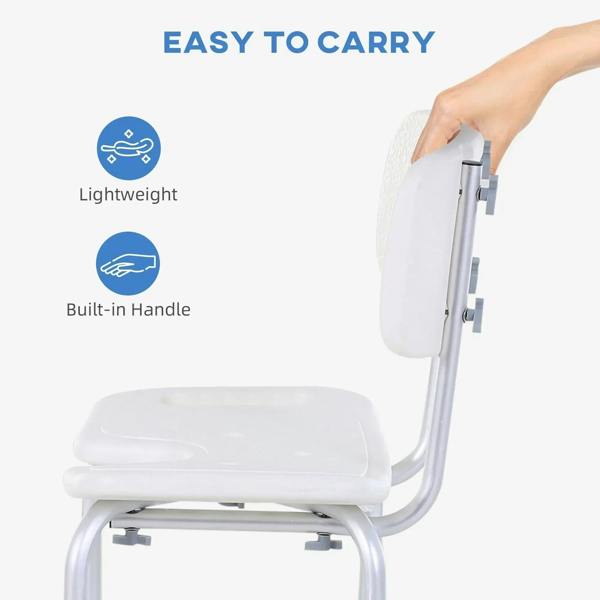 White bath stool chair with built-in side handle and lightweight design for easy carrying