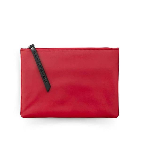 Soft red leather makeup pouch medium – front view