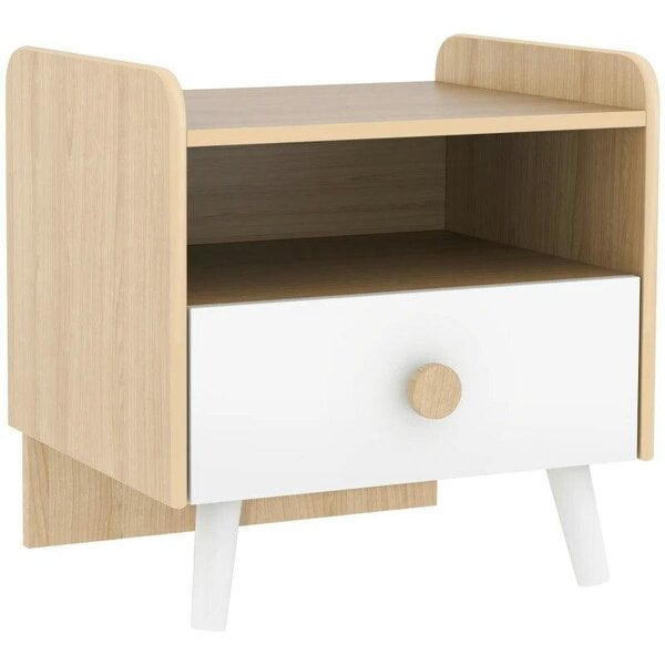 Kids Bedside Table with Drawer and Open Storage Shelf, Wooden Nightstand for Bedroom, Bedside Cabinet, White