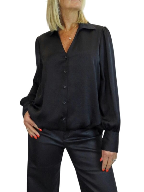 Paulo Due Women's Satin Blouse Ladies Long Sleeve Button Through Shirt