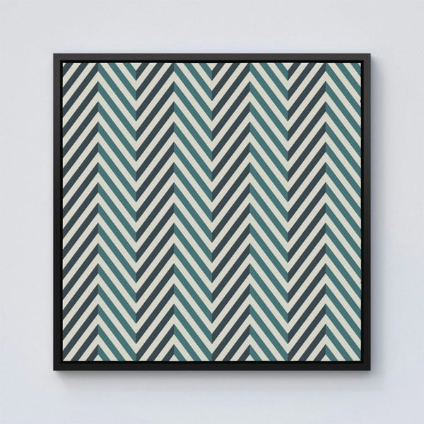 Warren Reed Geometric Herringbone Chevron Blues Framed Canvas