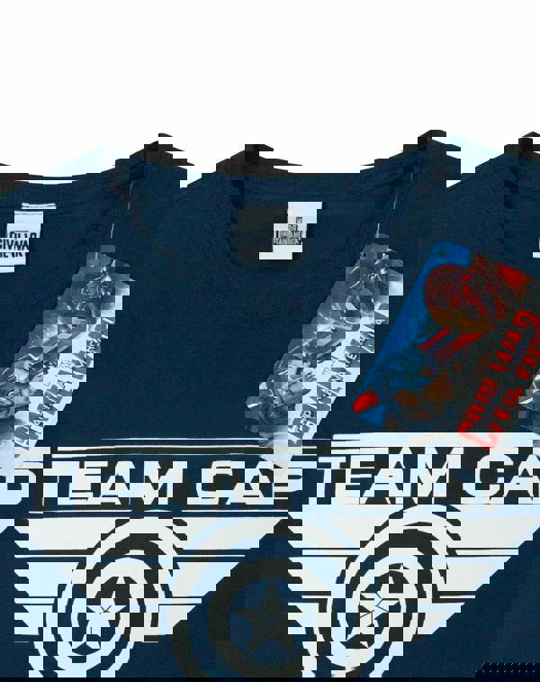 Marvel Womens Blue Captain America - Team Cap Slogan Short Sleeved T-Shirt