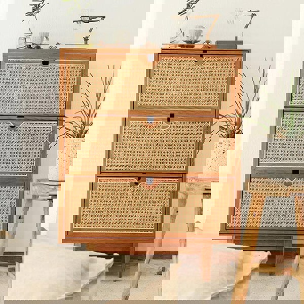 Pavia Chests Of Drawers, Natural Rattan & Oak-Weilai Concept-3 Drawers 70x40x90cm-Weilai Concept