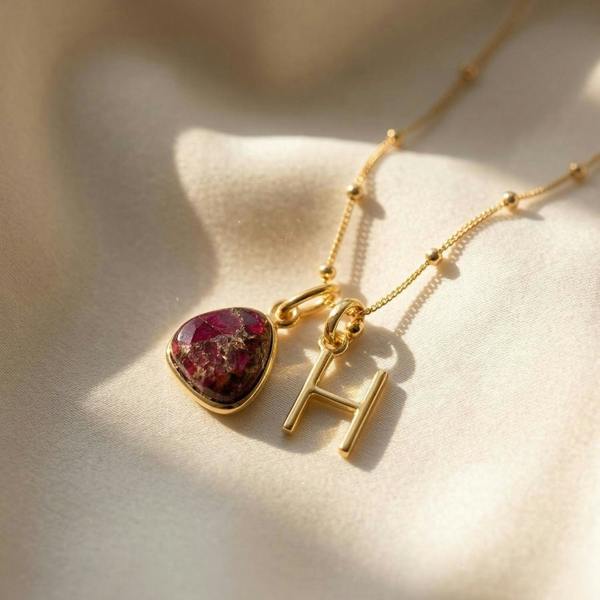 Harfi 18ct Gold Vermeil Plated Garnet Initial Necklace