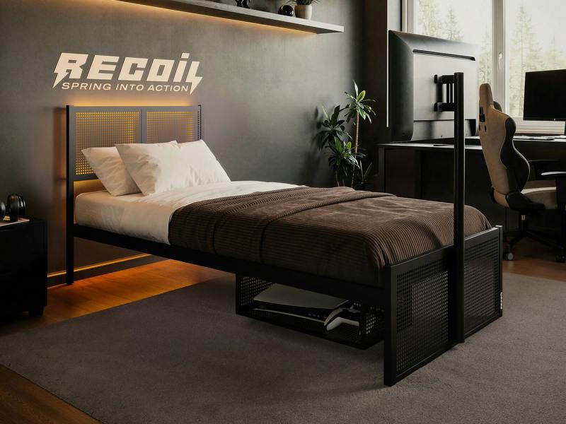 Recoil Kage Metal TV Bed with Storage & LED Black