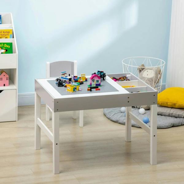 Grey kids activity table with storage base and matching chair
