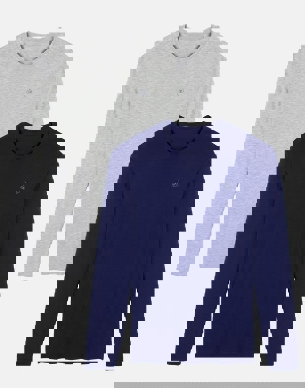 Two-pack Men's Bamboo Long Sleeve T-Shirts – Navy & Grey Marl - British Boxers