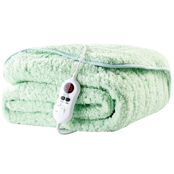 Cozy Night Electric Heated Throw Blanket 9 Heat Settings & 9 Timer Settings Machine Washable Luxurious Sherpa Fleece Pastel Green