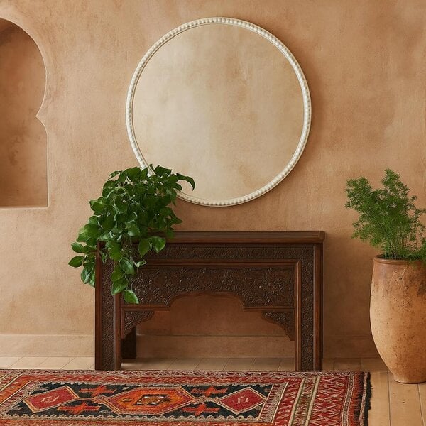 Wyld Haus White Beaded Round Wall Mirror
