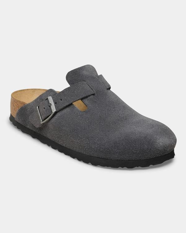 Birkenstock Boston Suede Leather Womens Clogs - Charcoal | CHO | Designer Womens Clogs