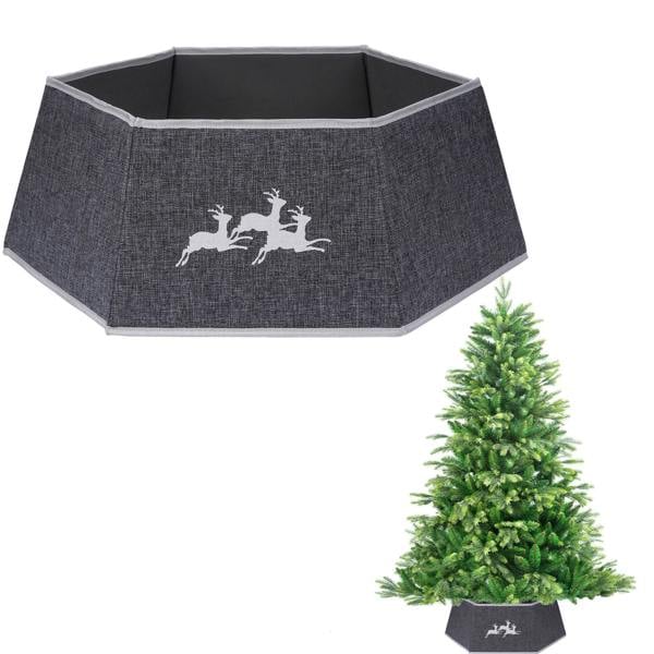 26.8 Inch Hexagonal Fabric Christmas Tree Collar in Grey, Foldable Tree Stand Cover image 1