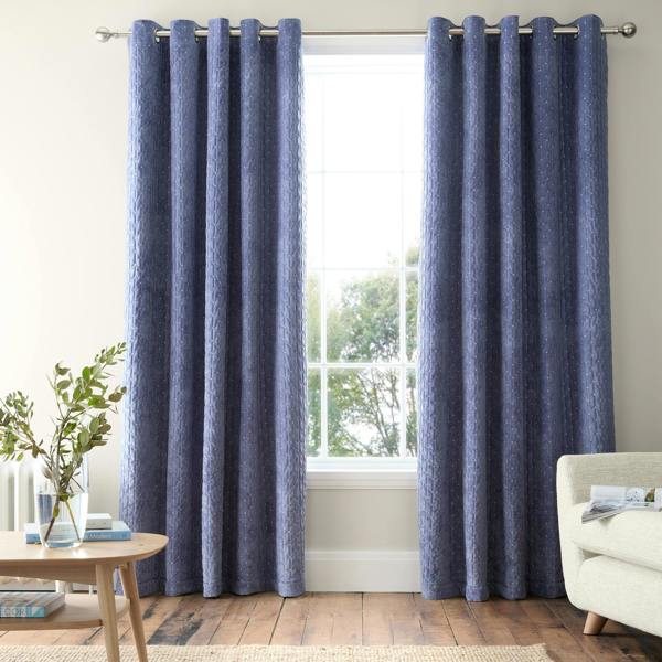 Bianca Attica Velvet Blackout Eyelet Curtains Blue