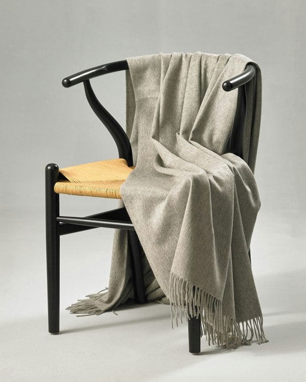 Grey Cashmere Throw Classic Tassel Hem Ripple