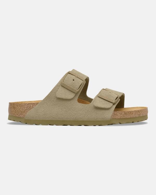 Birkenstock Arizona Suede Leather Womens Sandals - Faded Khaki | CHO | Designer Womens Sandals