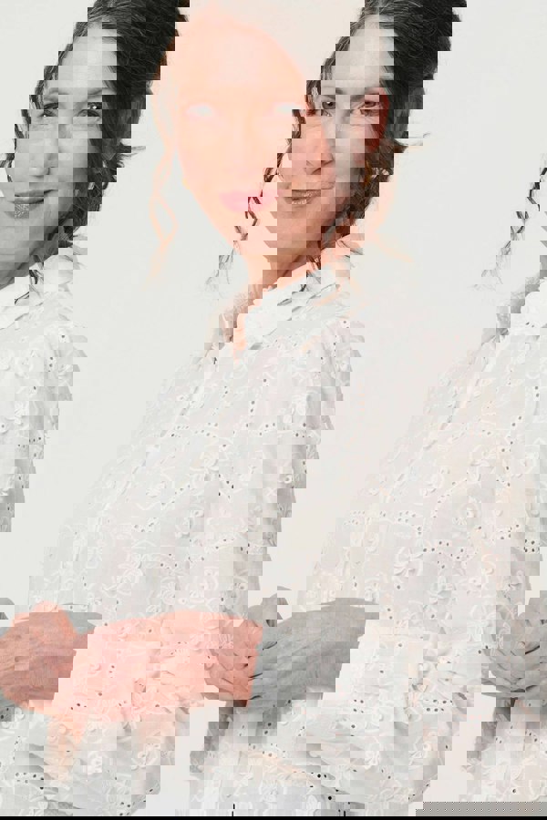 White | Floral Long Sleeve Embroidered Shirt
