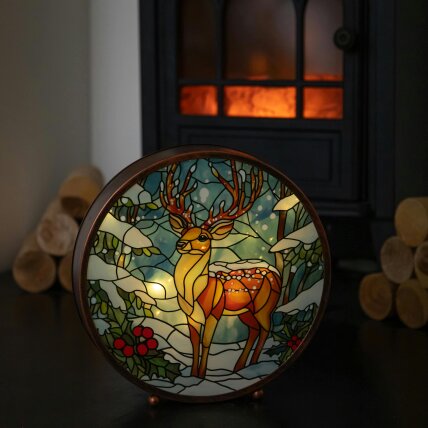 Samuel Alexander 25cm Dual Powered Light Up Stained Glass Stag Christmas Decoration