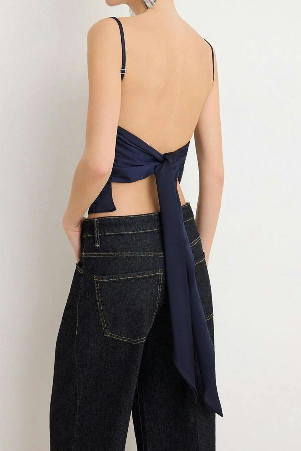 WOVCOR Back Tie Satin Party Blouse