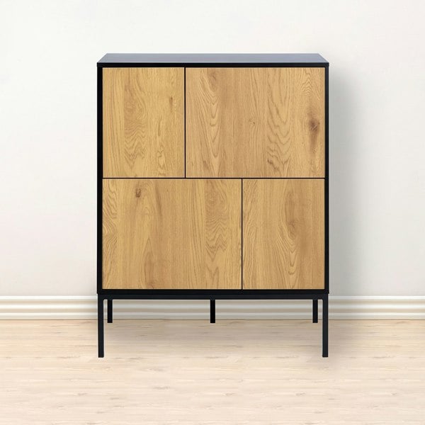Furniture To Go Seaford 4 Door Sideboard in Black & Oak