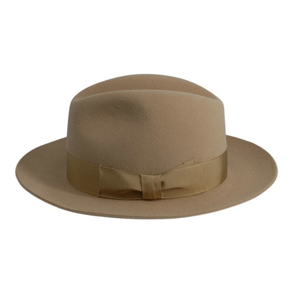 Gamble & Gunn 'Shirwell' Luxury Handmade Fur Felt Fedora - Sand With Tonal Gold Ribbon