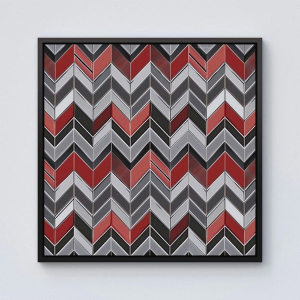 Warren Reed Red Grey Geometric Pattern Framed Canvas