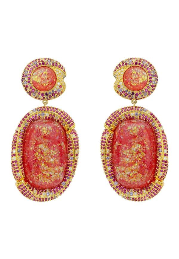 Latelita Fiorella Pink Opal Drop Earrings Gold