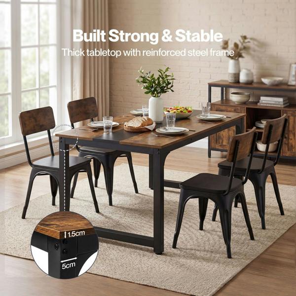 Levede Dining Table 4-6 Seater Retro Kitchen Adjustable Foot for Home Walnut