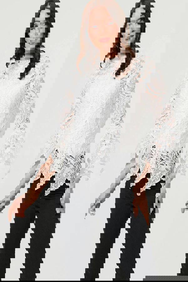 White | Semi Sheer Lace Layer Frilled Hem Blouse