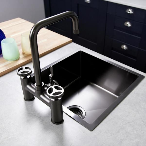 Flode kraft | Industrial Bridge Style 3 in 1 Instant Boiling Tap | Gun Metal Finish