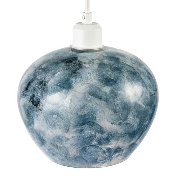 Chic Steel Blue and Silver Glass Pendant Shade with Swirl Brush Style Image 3