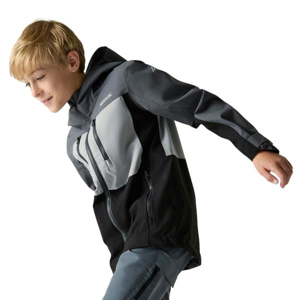 Regatta Childrens/Kids Highton Monochrome Waterproof Jacket - Seal Grey/Cloudy Grey/Black