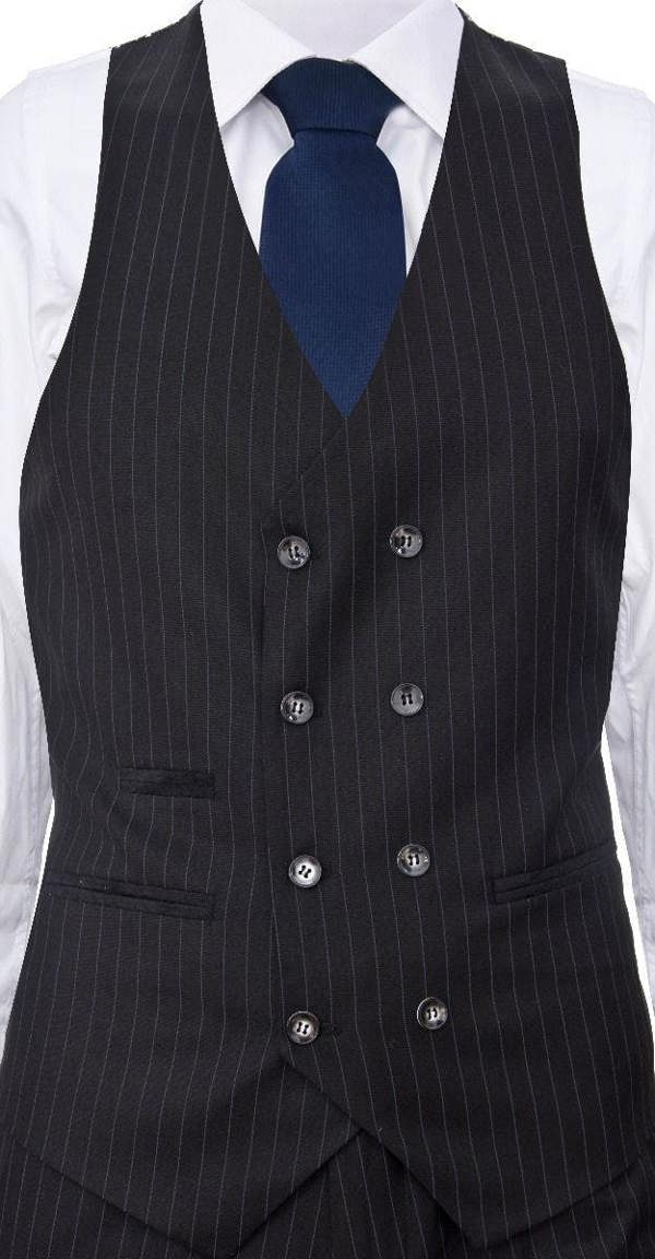 TruClothing Men's 3 Piece Black Pinstripe Retro Suit