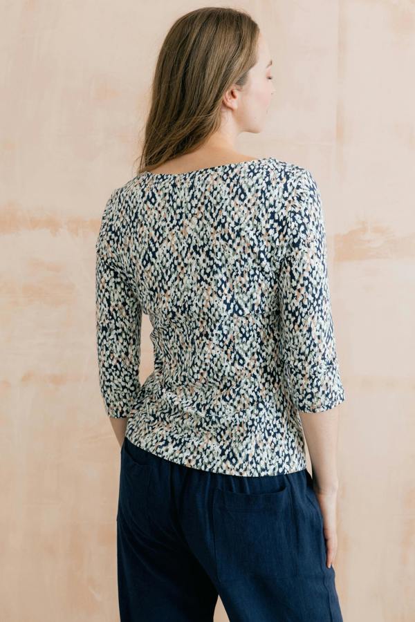 Lily & Me Monica Restore Print Organic Cotton Jersey Top Navy