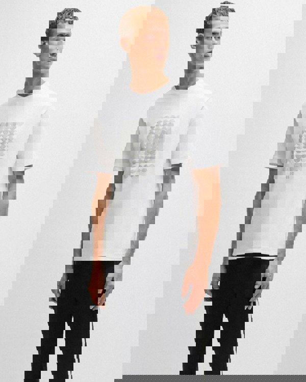 BOSS Green Tee Mens Interlock-Cotton T-Shirt with Circle Artwork - White 100