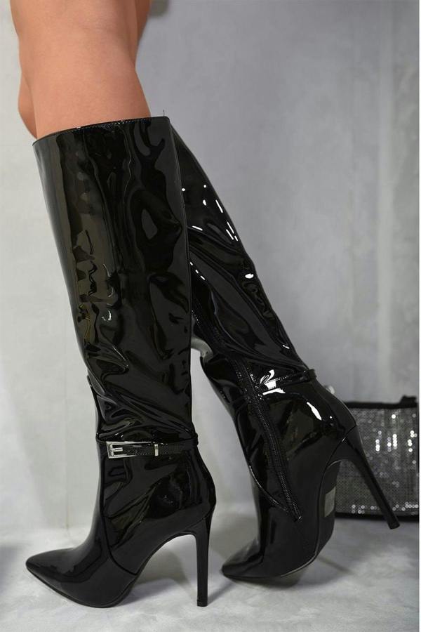 Anna Side Zip Stiletto Boots - Black