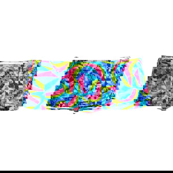 Vibrant neon peace sign bandana on Funky Trunks Choppy Waters Classic swim trunks