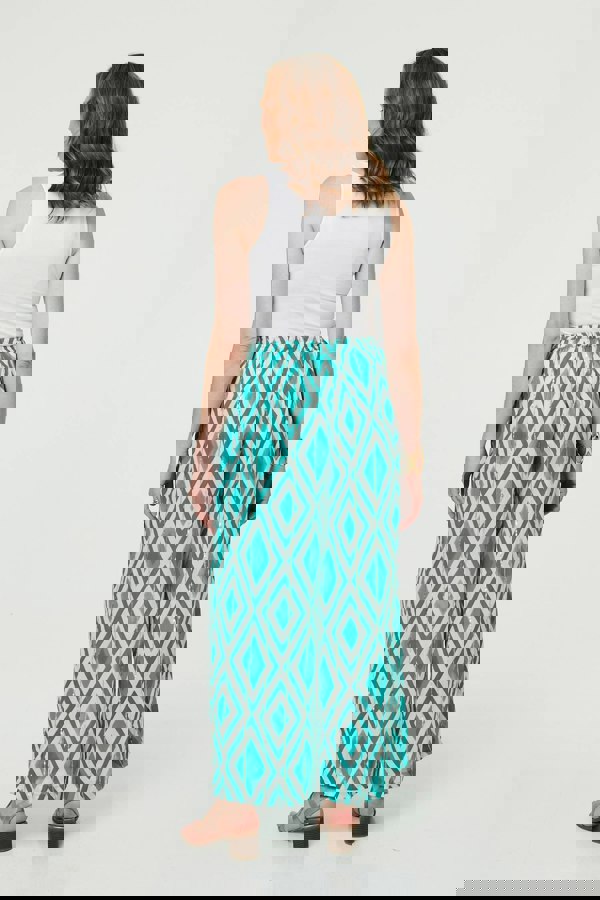 Green | Geo Print Wide Leg High Waist Trousers
