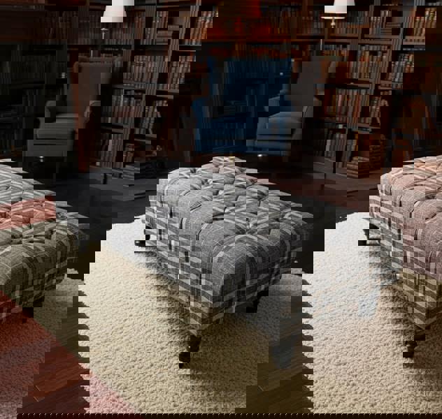 ISTOOLS Grey & Black Tartan Footstool – Chesterfield Ottoman Stool for Living Room UK