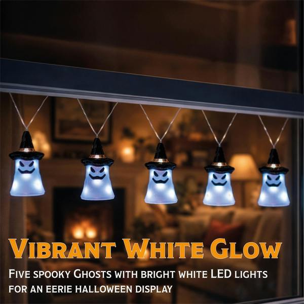 Fxlab Set of 5 Acrylic Ghost Lights 40 White LED Outdoor Battery Decoration with Timer