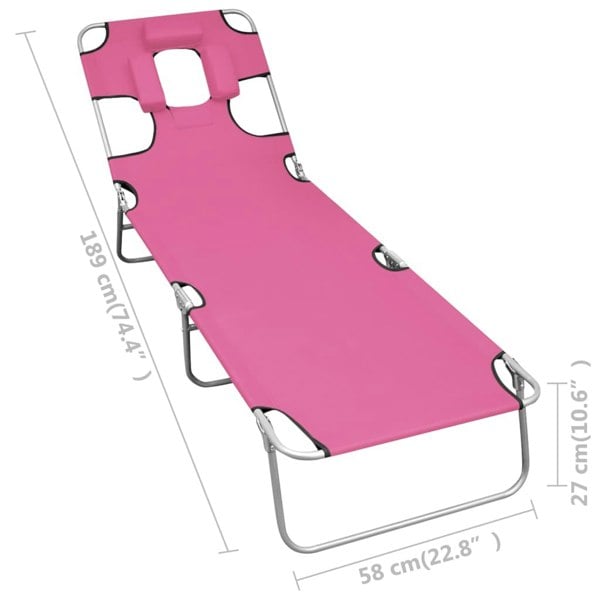 Berkfield Folding Sun Lounger with Head Cushion Steel Magento Pink
