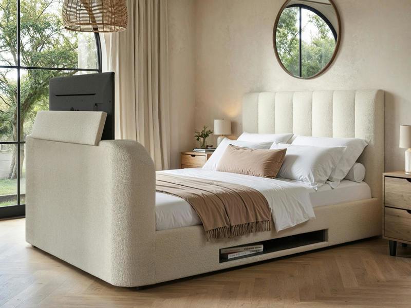 Megane Boucle Side Lift TV Ottoman Bed Cream