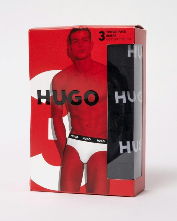 HUGO Hipbrief Mens Three-Pack of logo-waistband briefs in stretch cotton - Black 001